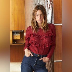 Sézane Ninon Lace Long Sleeve Blouse